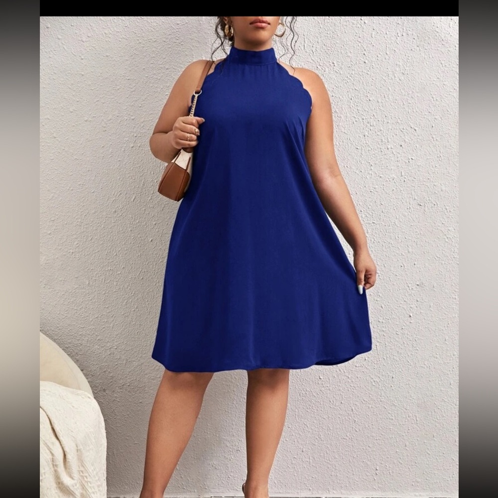 Trim Halter Neck Tunic Dress - Royal Blue